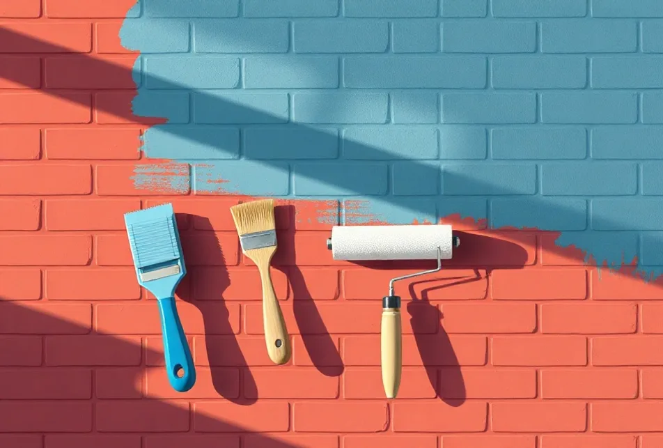 Outils de peinture disposés dans l'ordre des étapes du chantier